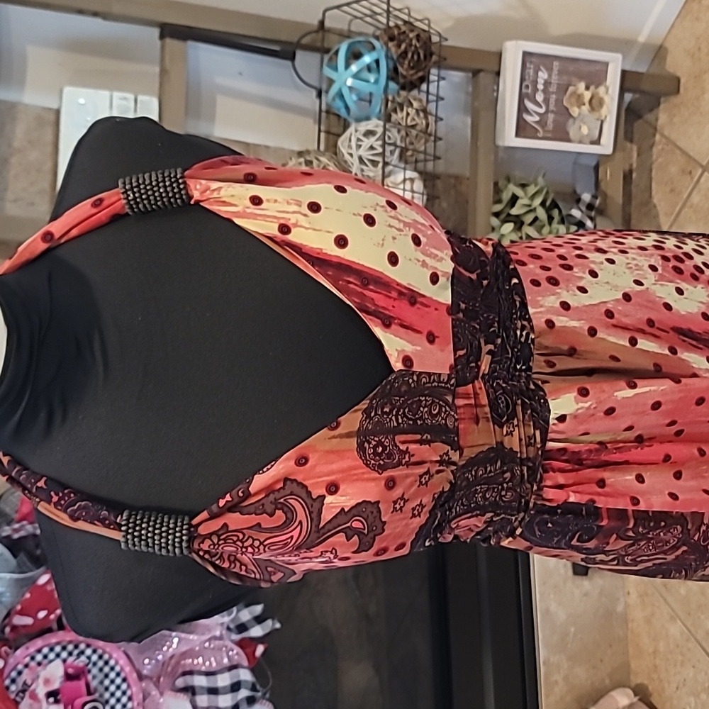 Long halter top dress v neck - Picture 2 of 7